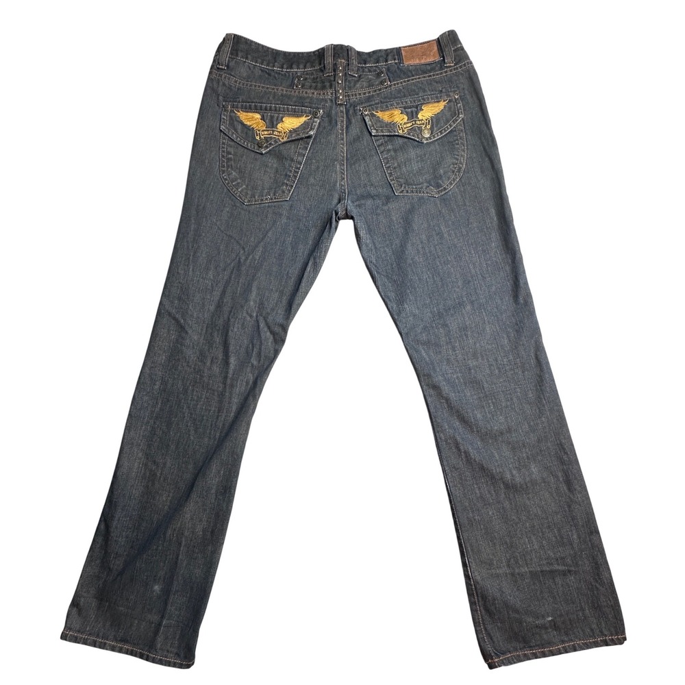 Robins Jean Jeans Mens 36x32 (38x32) Straight Leg Dark Wash Gold Wing Embroidery